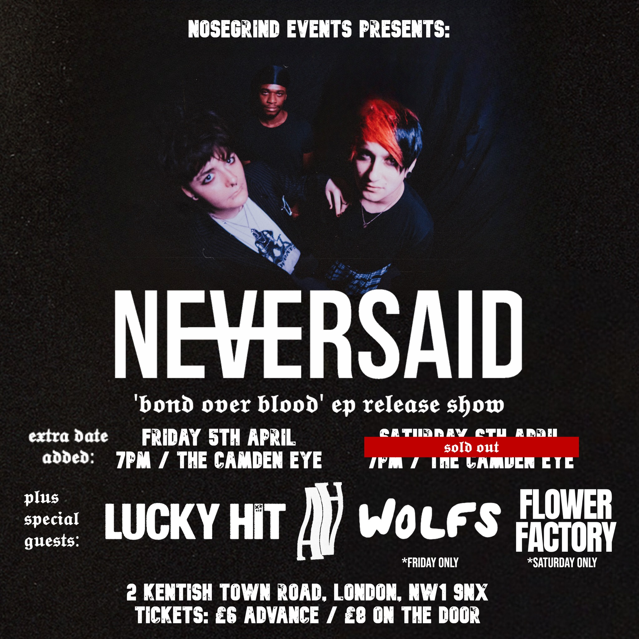 Flyer for the Neversaid / Lucky Hit / DoubleA / Wolfs show