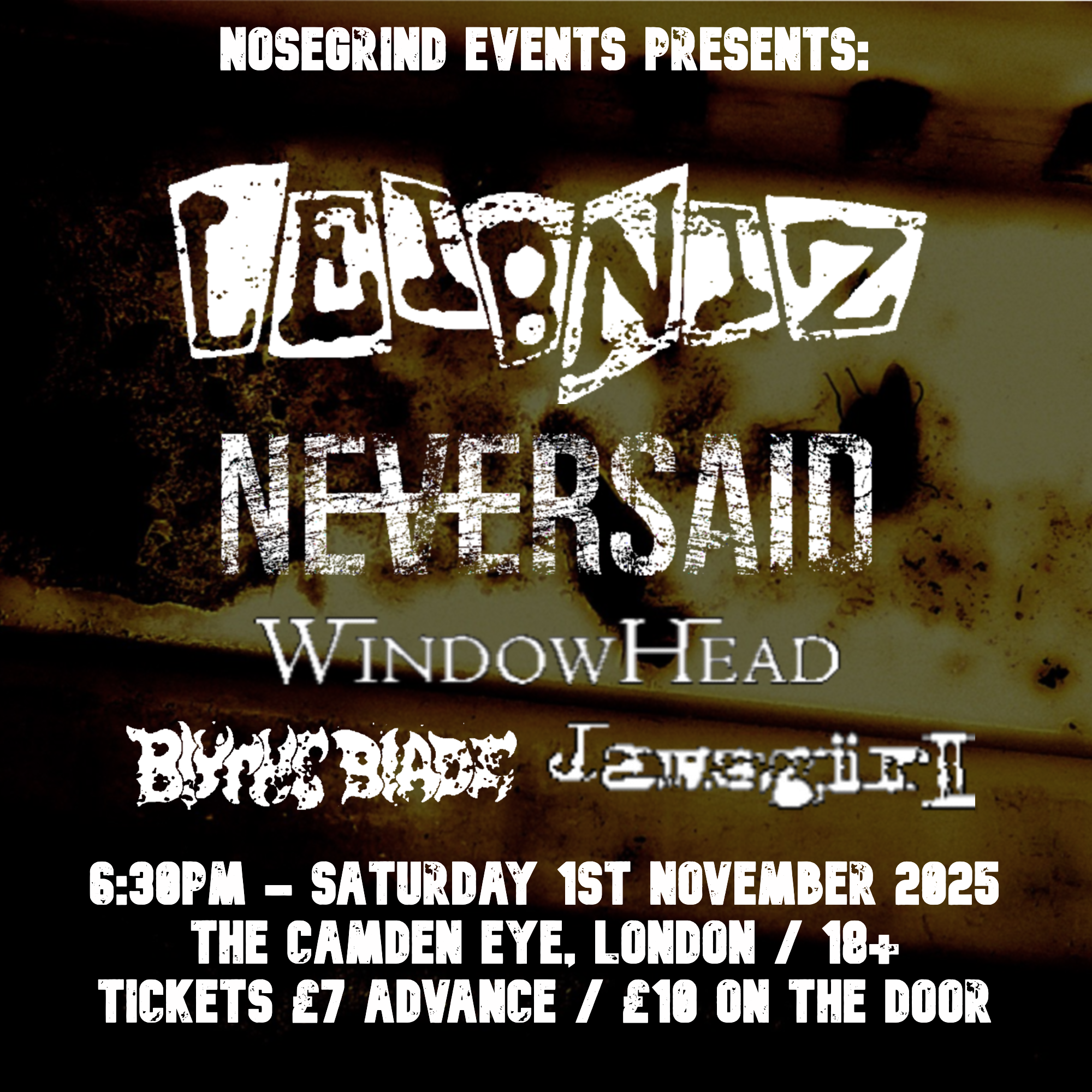 Flyer for the Leibniz / Neversaid / Windowhead / Jawsgirl show