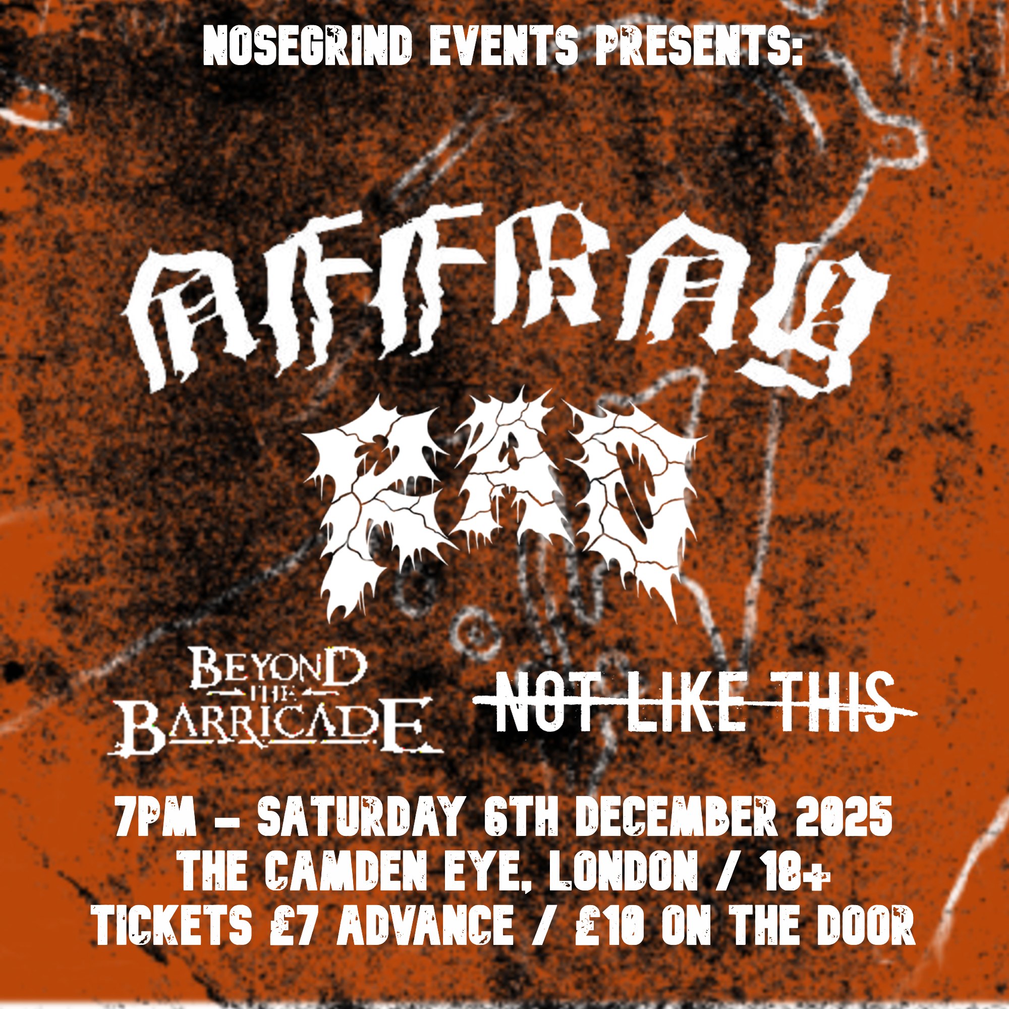 Flyer for the Affray / RAD / Beyond The Barricade / Not Like This show