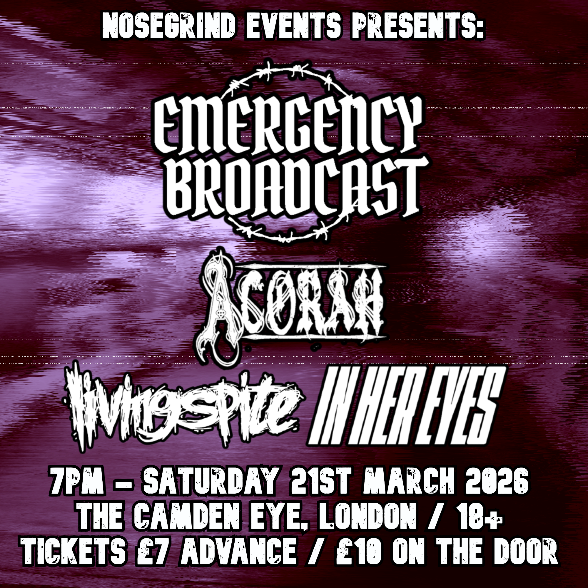 Flyer for the Emergency Broadcast / Acorah  / Living Spite / In Her Eyes show